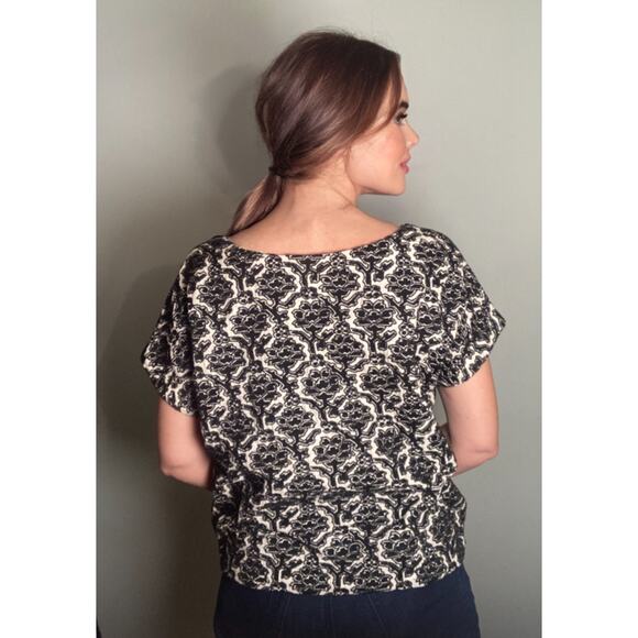 Suno Embroidered Top Cotton Black & White Damask Floral Print ~ Sz M /2 ~ Lovely - Picture 2 of 7
